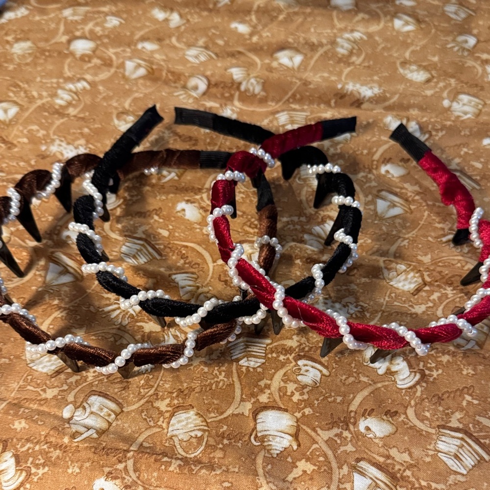 Elegant Pearl-Embellished Hairbands Set - Black, Brown, Burgundy